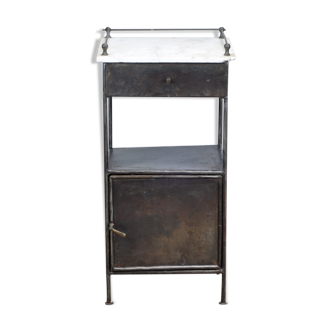 Steel hospital bedside cabinet with a marble top, 1920's