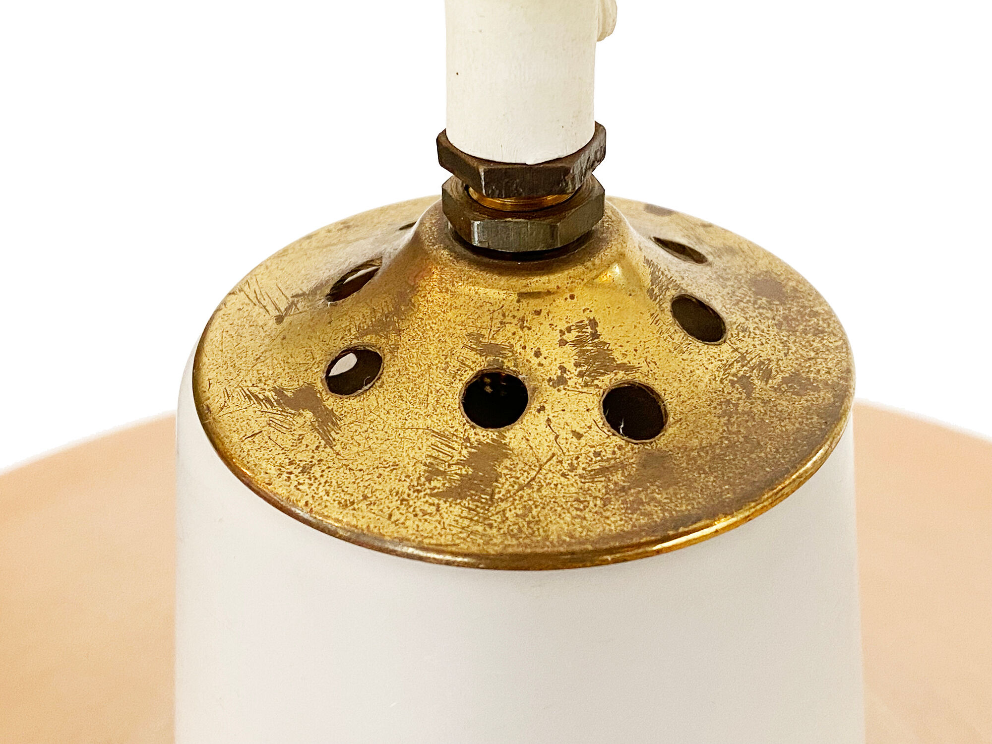 Pendant light in opaline glass with aluminum shade. Sweden 1960s