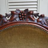 Mahogany Napoleon III Armchair with Carved Grapes  Decoration on Top, 1870s