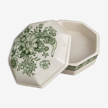 Boîte verte et blanche avec couvercle en porcelaine anglaise Mason's