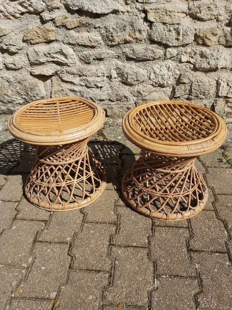 Paire de tabourets rotin vintage