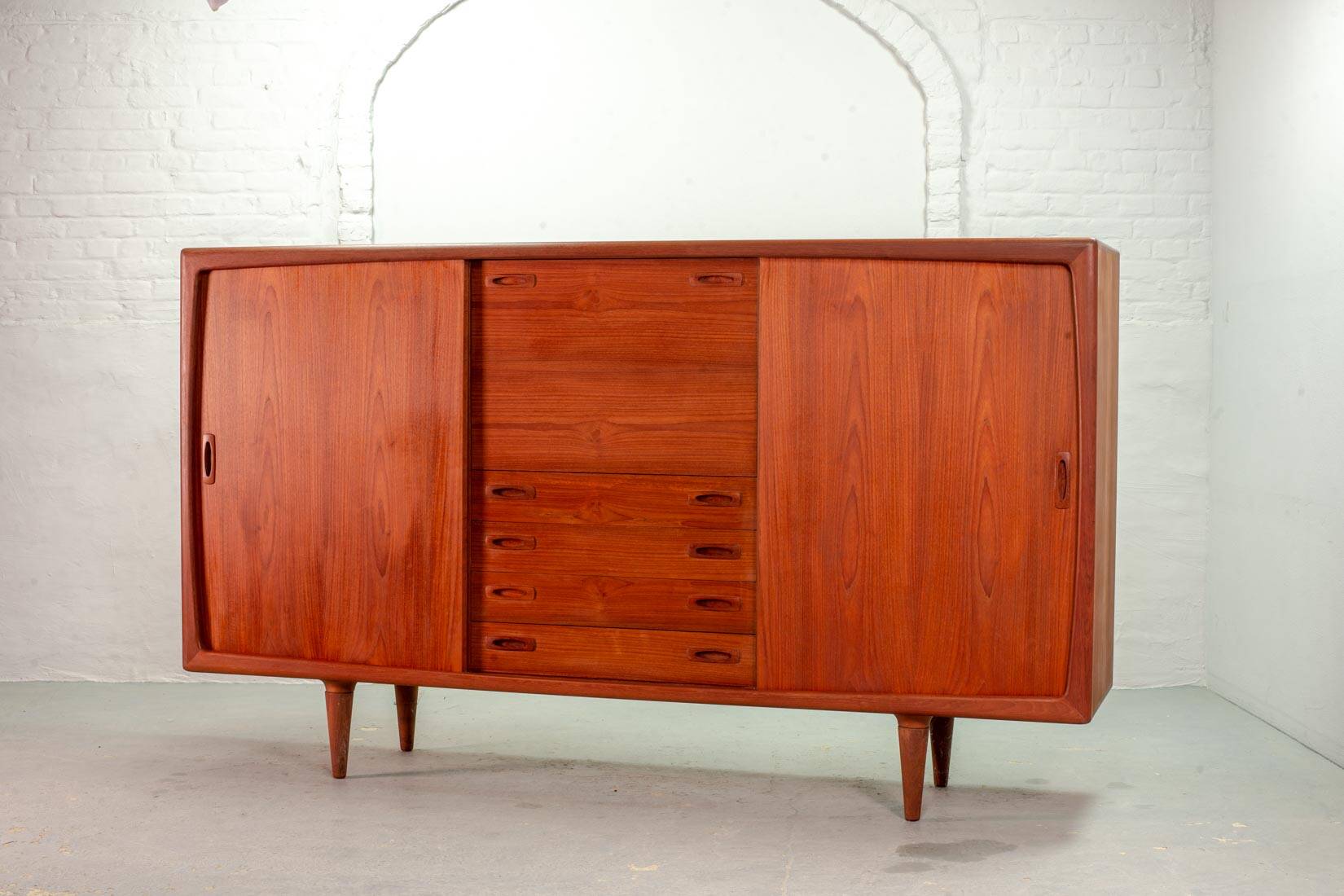 XL HP Hansen Scandinavian Design Teak Wooden Highboard Credenza Denmark 60s