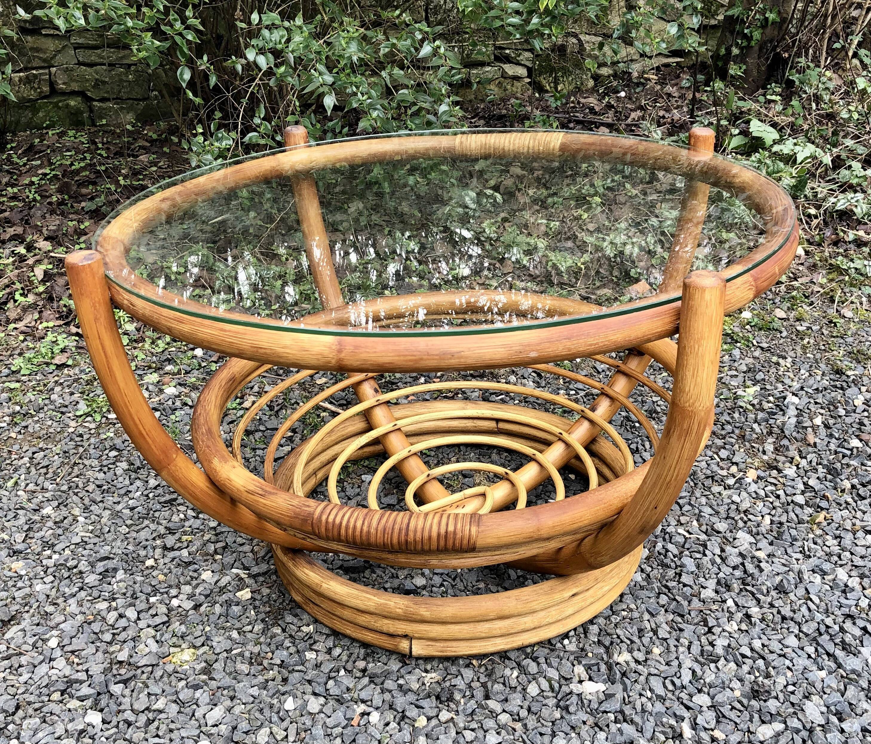Rattan and glass coffee table