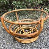 Rattan and glass coffee table