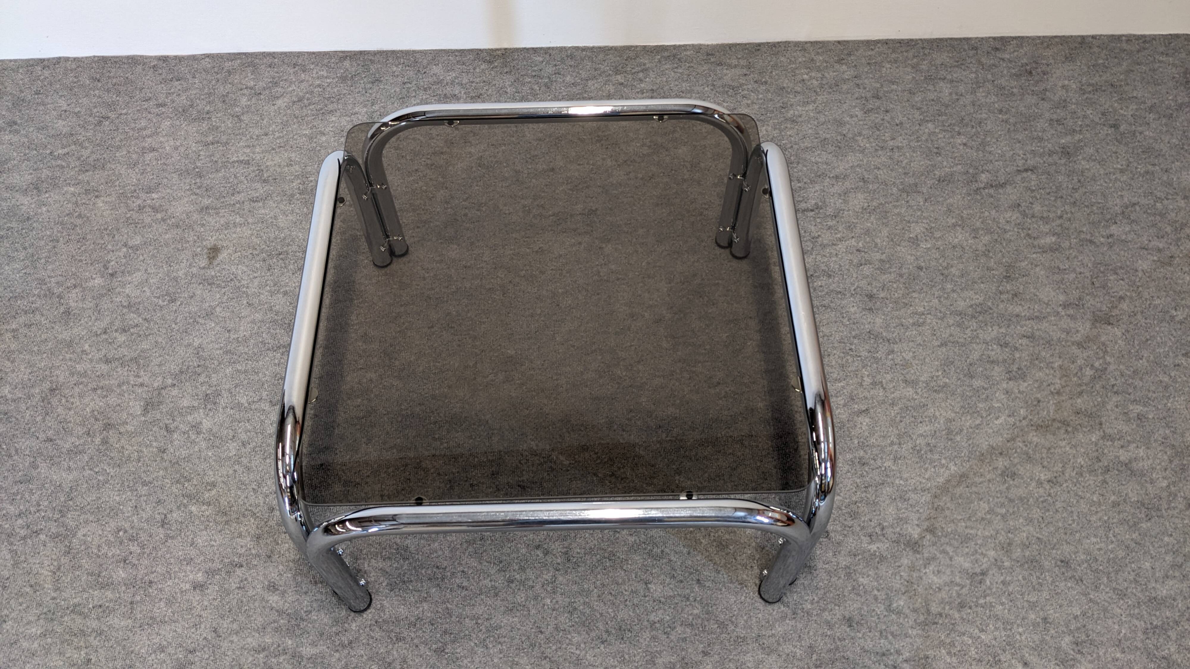 Space age tubular coffee table in smoked glass from the 60s/70s