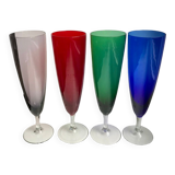 Set of 4 champagne flutes in colored glass 70s