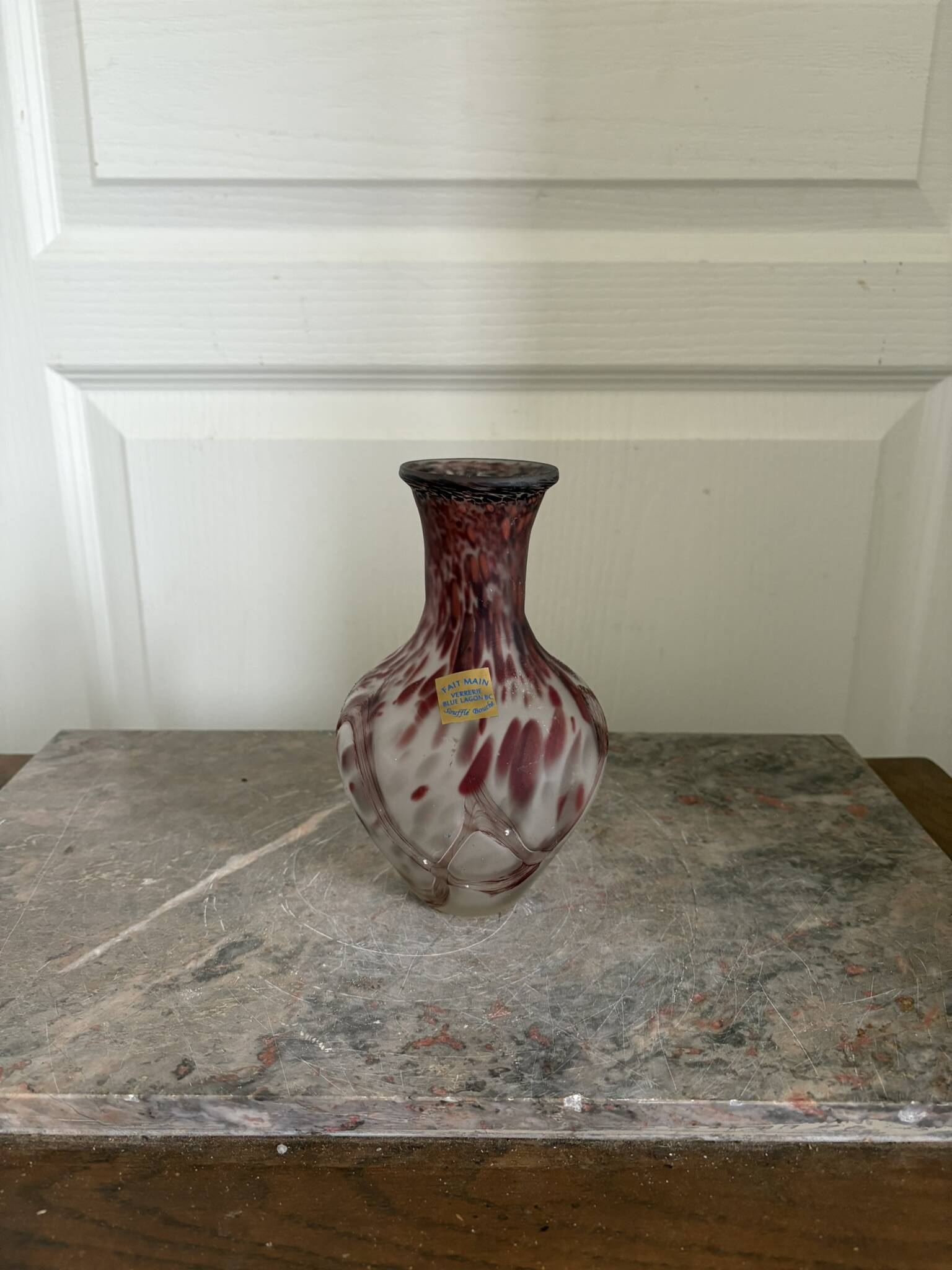 Ancient Blown Glass Vase Mouth Glassware France "Blue Lagoon BC" Bordeaux
