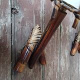 Pair of vintage rattan and bamboo wall lights