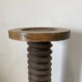 Old wooden press screw, round base