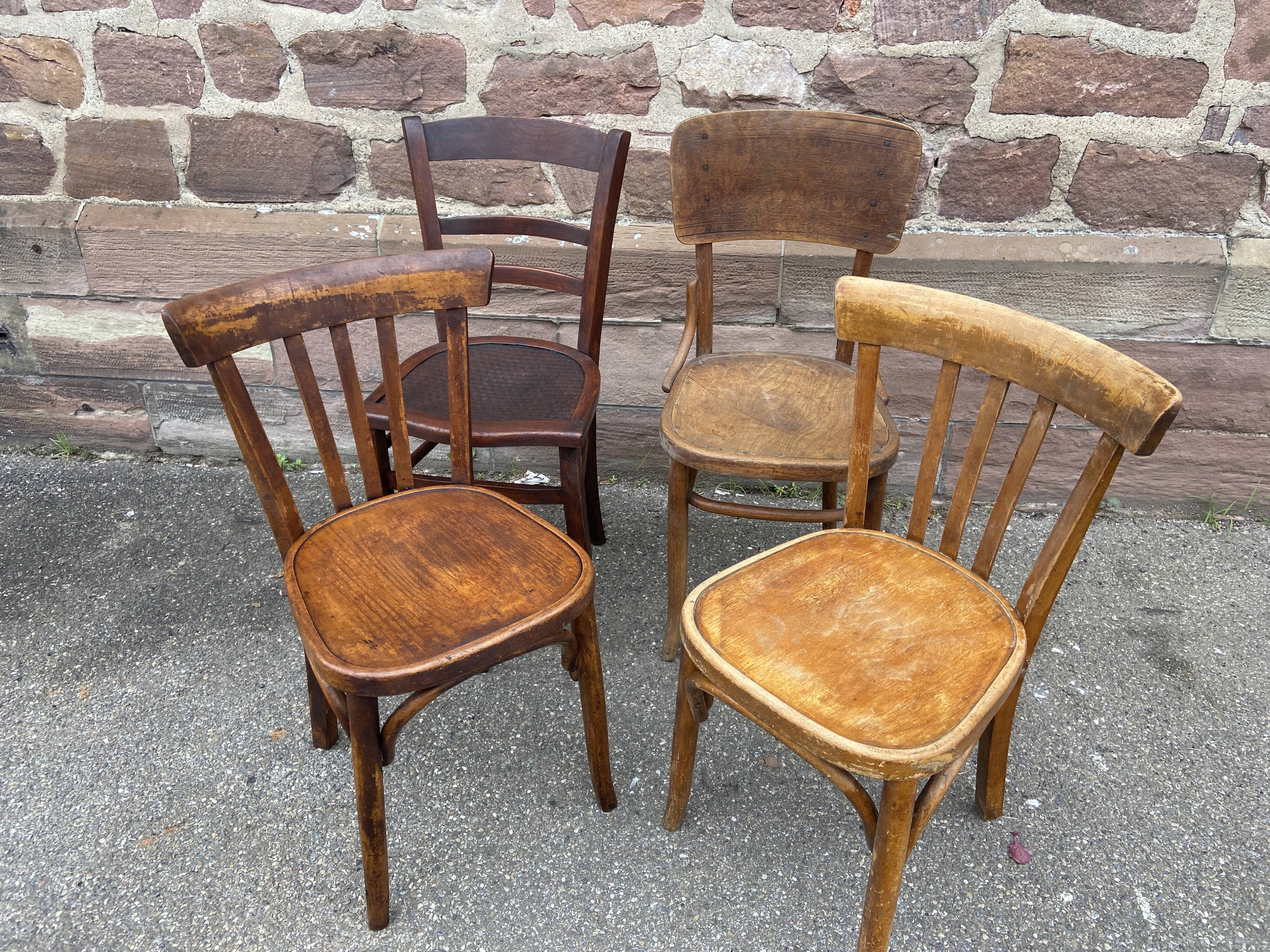 4 Mismatched bistro chairs curved wood Brasserie