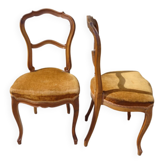 2 old chairs in walnut and velvet