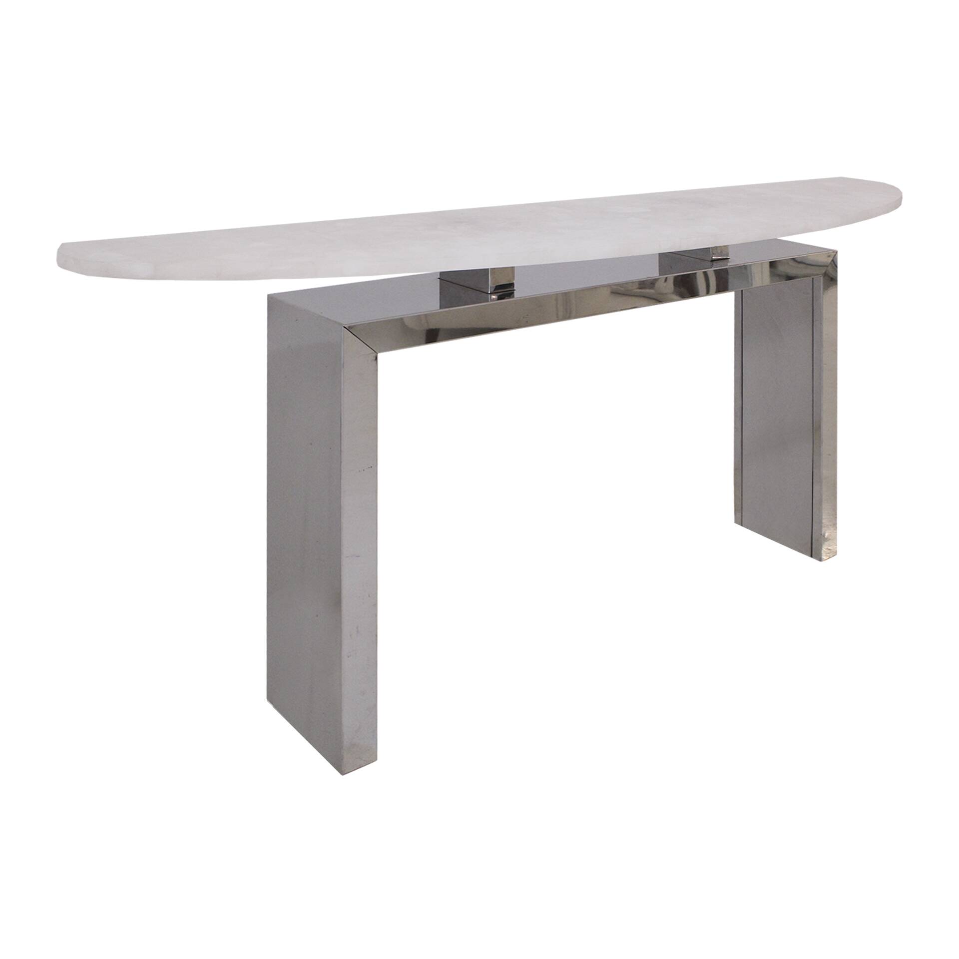Contemporary Pair of Demilune Consoles Made Of White Quartz & Steel