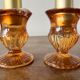 Set of 2 glass candle holders with candles