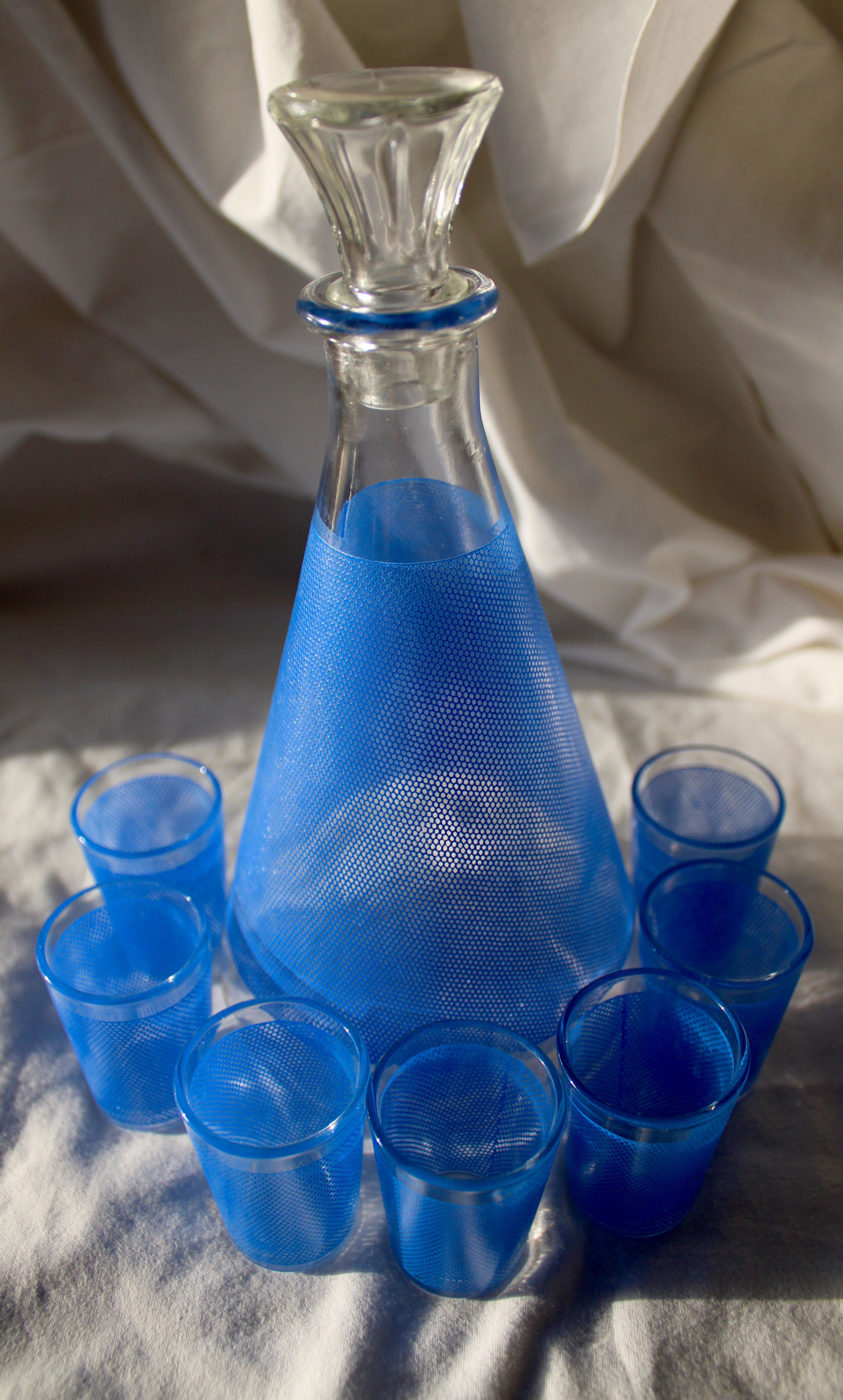 Blue honeycomb decor liqueur service-BVB France-vintage
