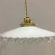 Pair of vintage pendant lights in white opaline and transparent serrated edges