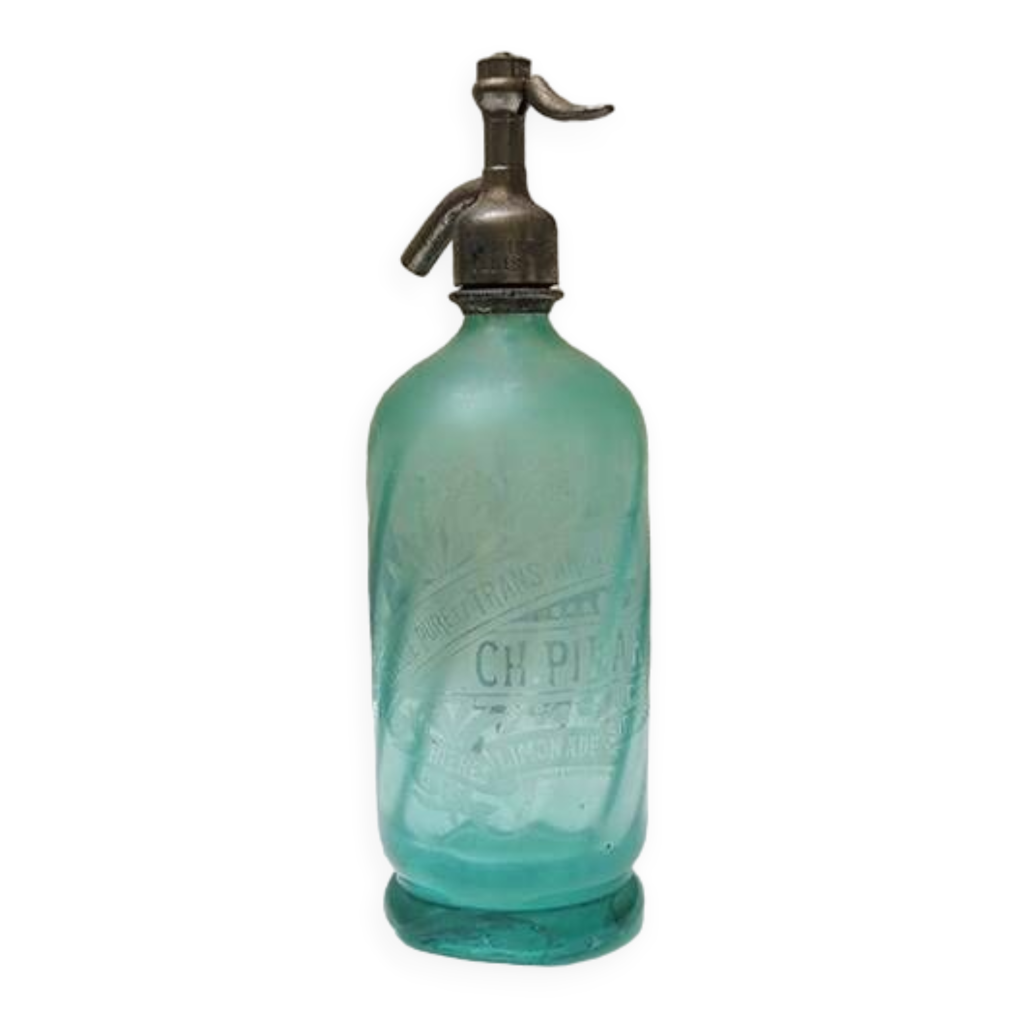 Ancien siphon en verre turquoise ch pirard