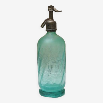 Ancien Siphon en Verre Turquoise CH Pirard