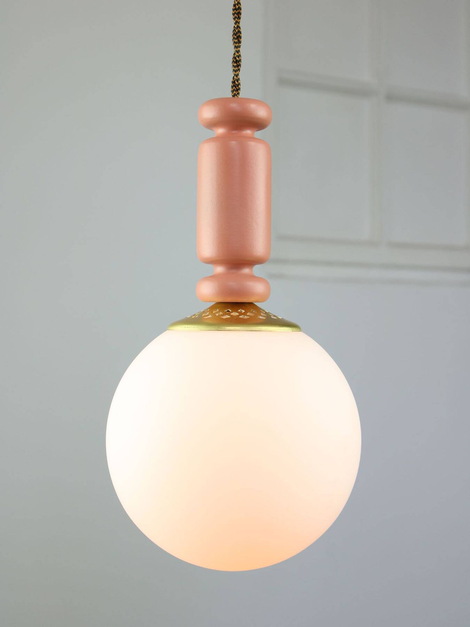 Mid-Century Italian Brass & Opaline Glass Pendant Lamps, Set of 2