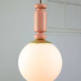 Mid-Century Italian Brass & Opaline Glass Pendant Lamps, Set of 2