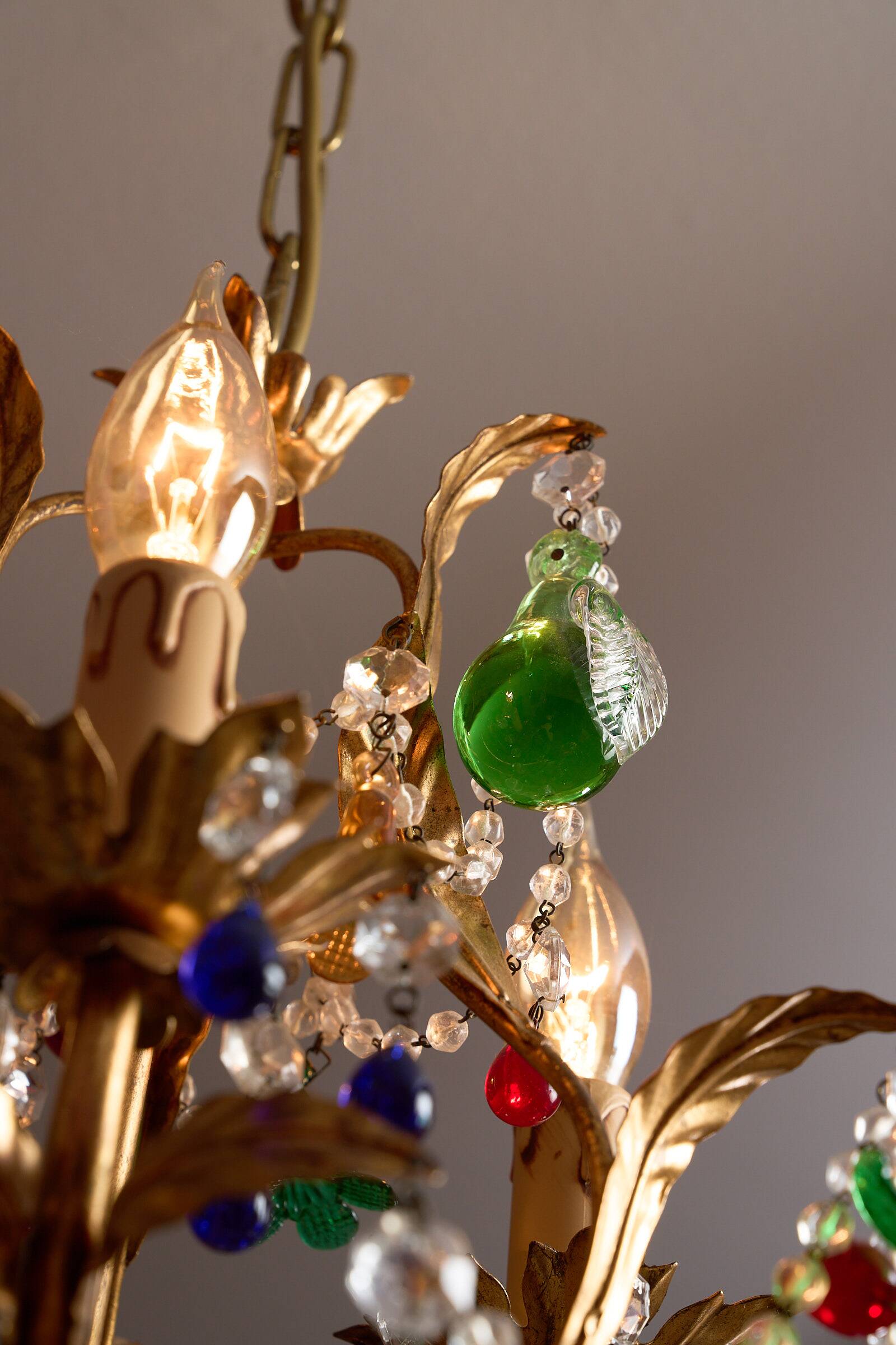 Vintage brass and Murano glass chandelier
