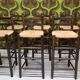 Lot of 6 stools with woven straw seats, chalet style 1970.