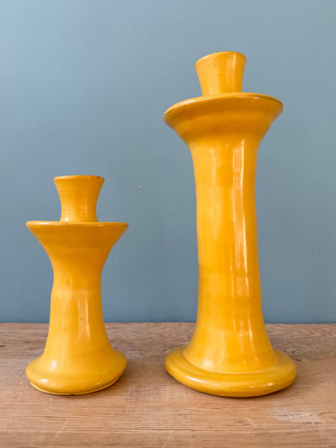Two yellow ocher Tamegroute candle holders