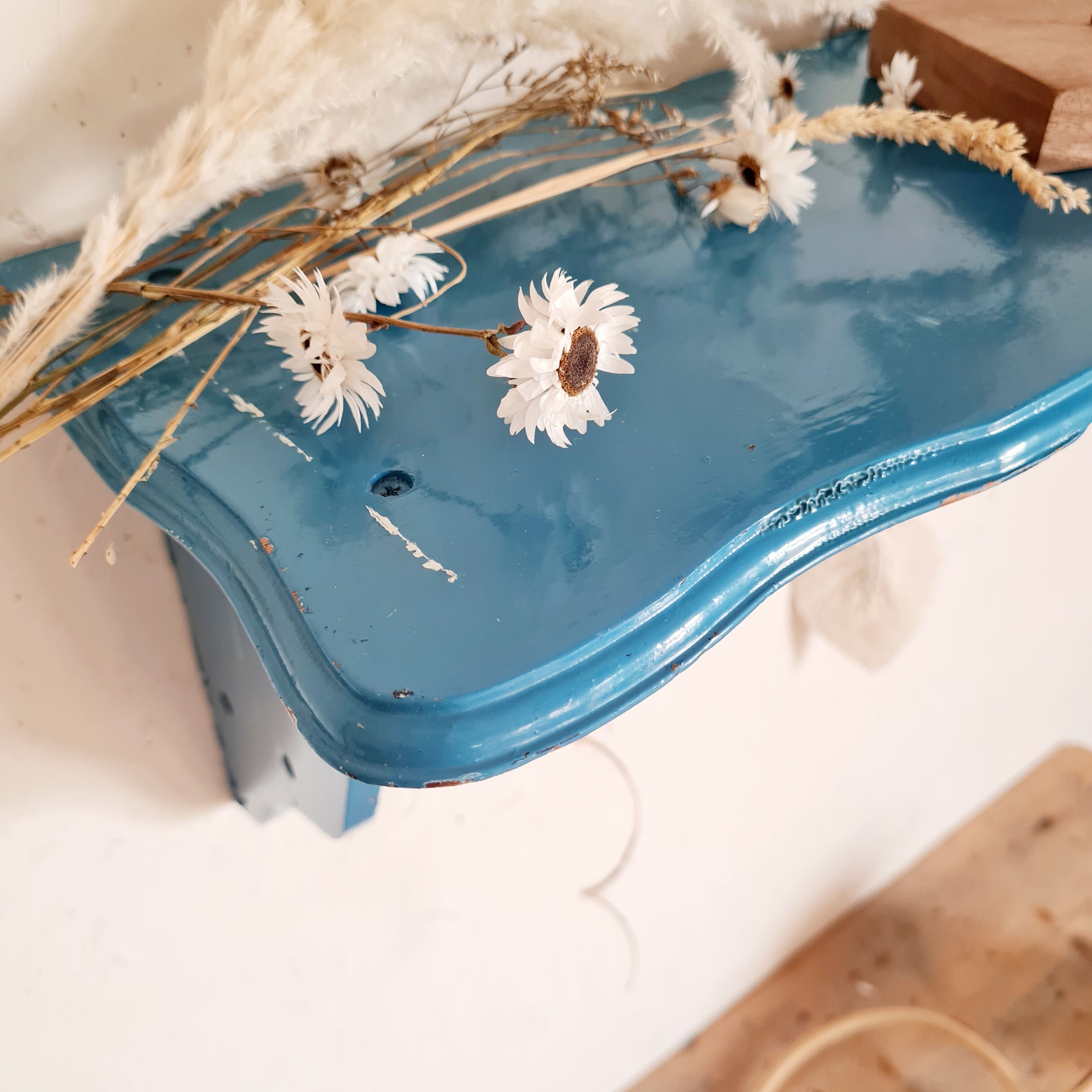 Blue wood wall shelf
