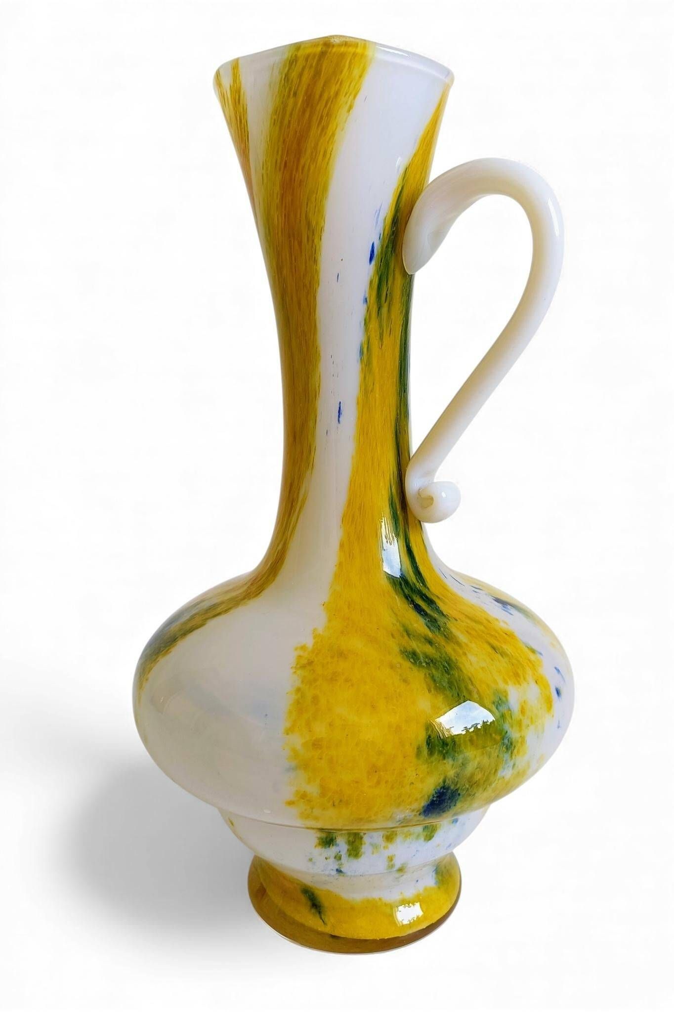 Cristallerie de Clichy White Opaline Pitcher Vase, Handmade in France