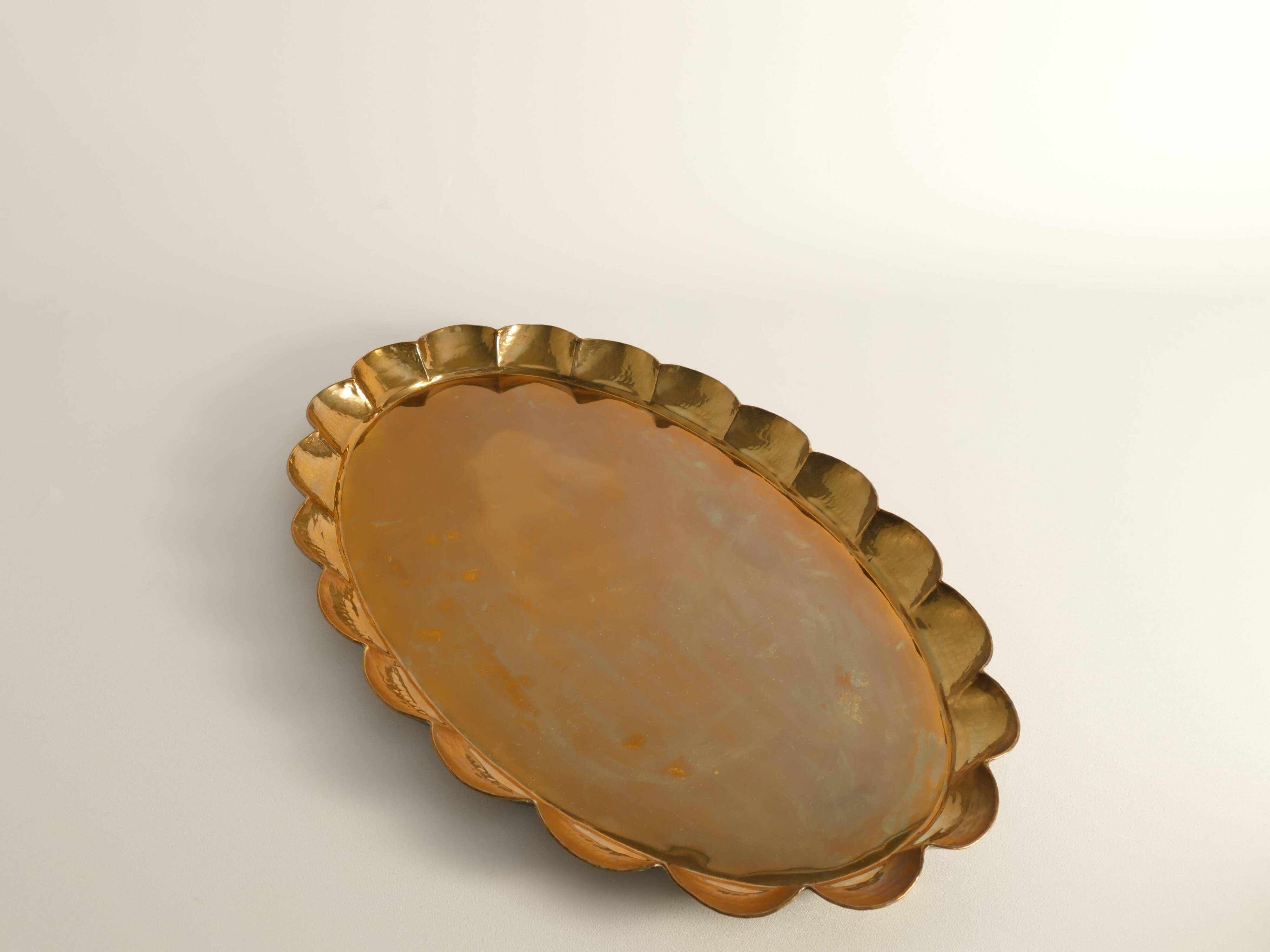 Hollywood Regency Oval Brass Tray by Arvid Johansson, Arvika Konstsmide, Sweden