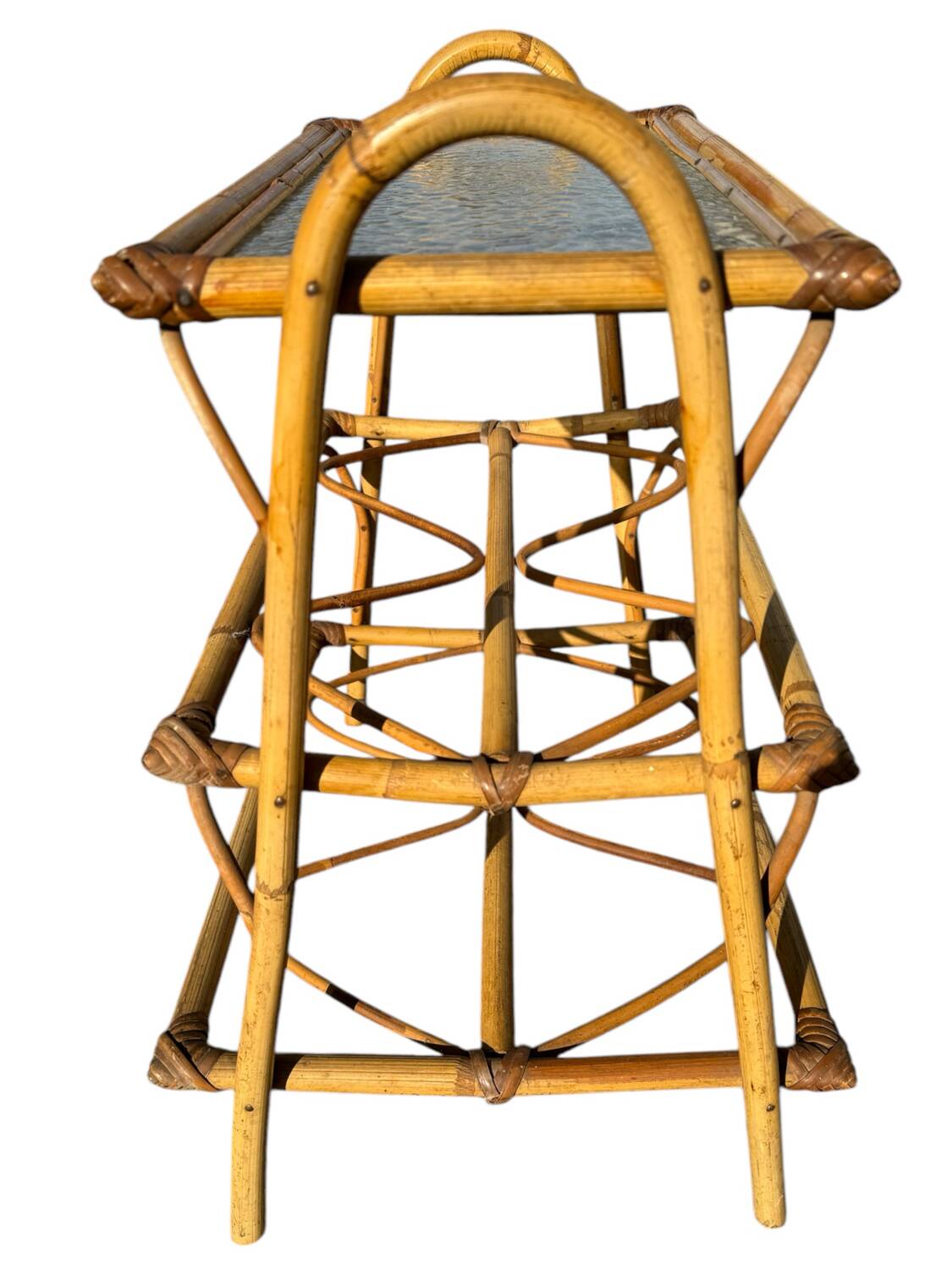 Rattan and glass shelf from the 50s