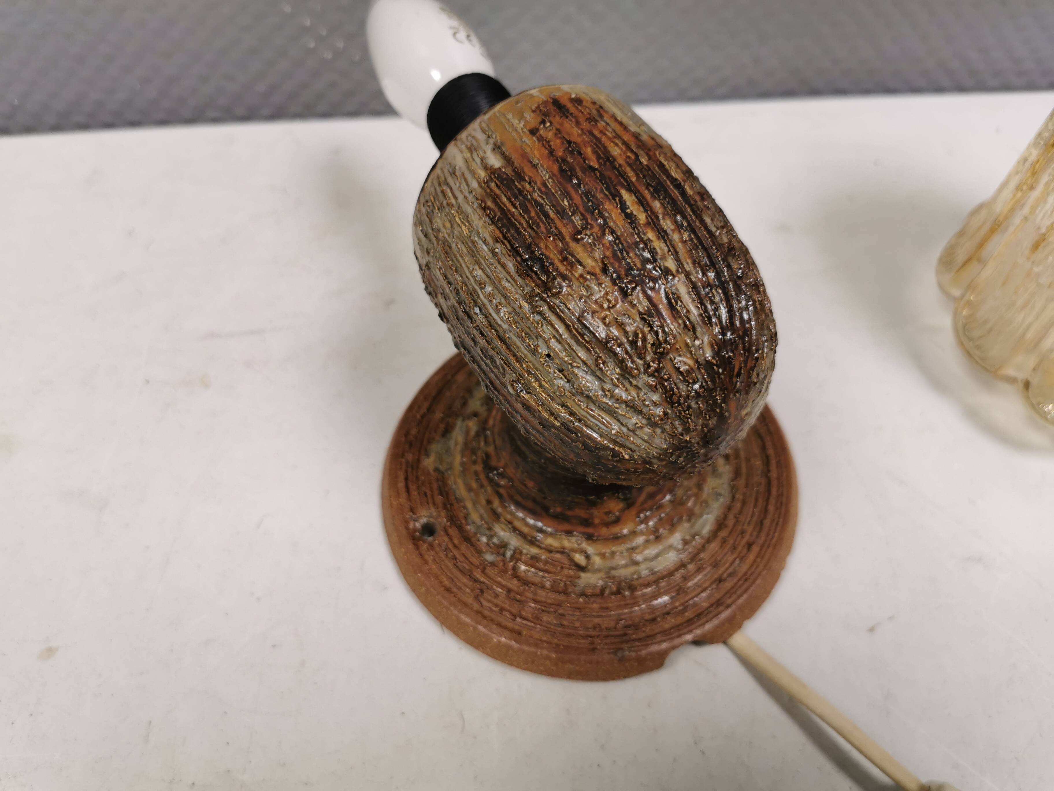 A ceramic wall lamp with a hard-pressed glass shade, Axella Denmark 1970s