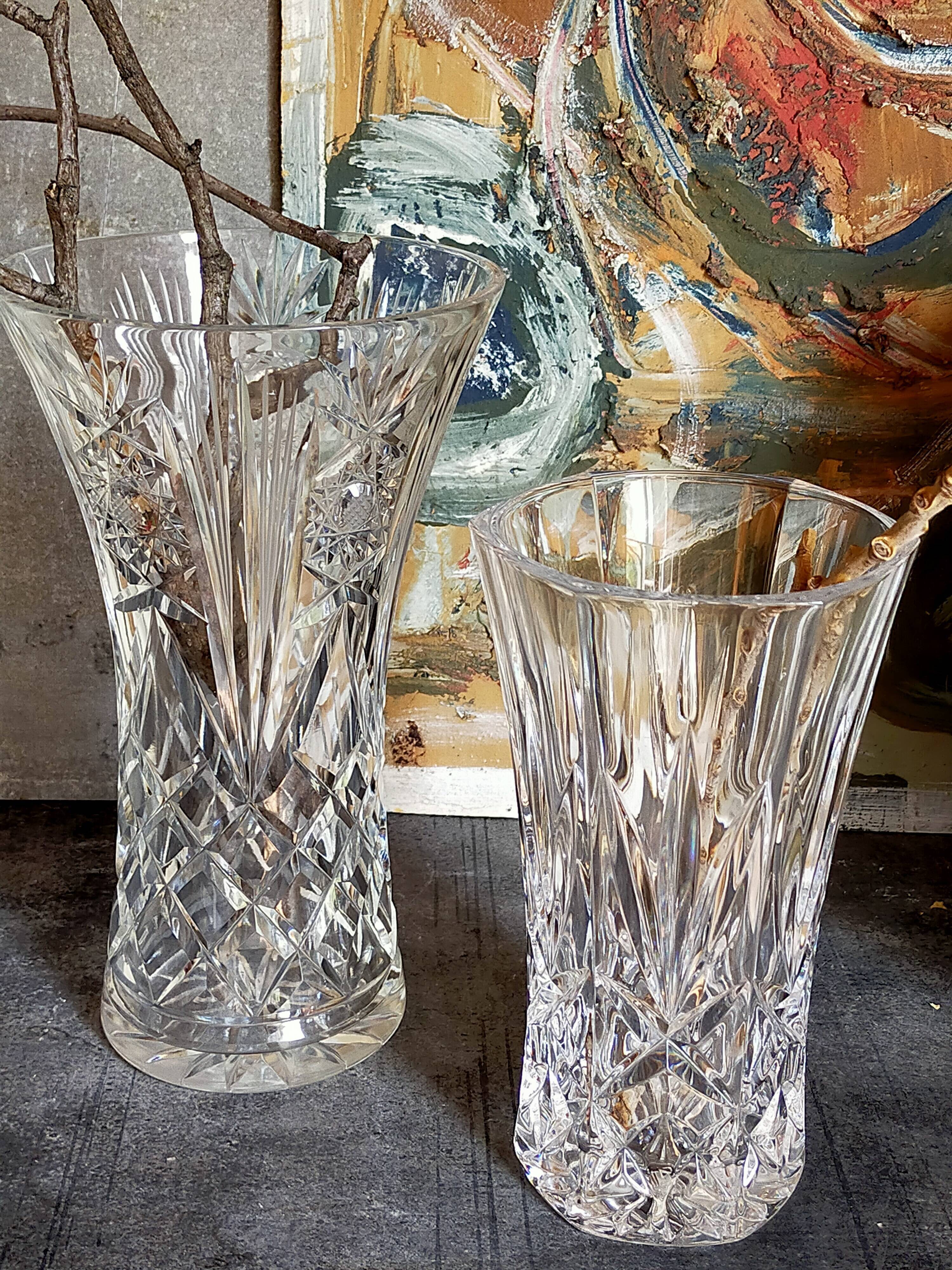 Duo of vintage French crystal vases