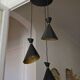 Vintage large chandelier with 3 tulips in black and gold Diabolo.