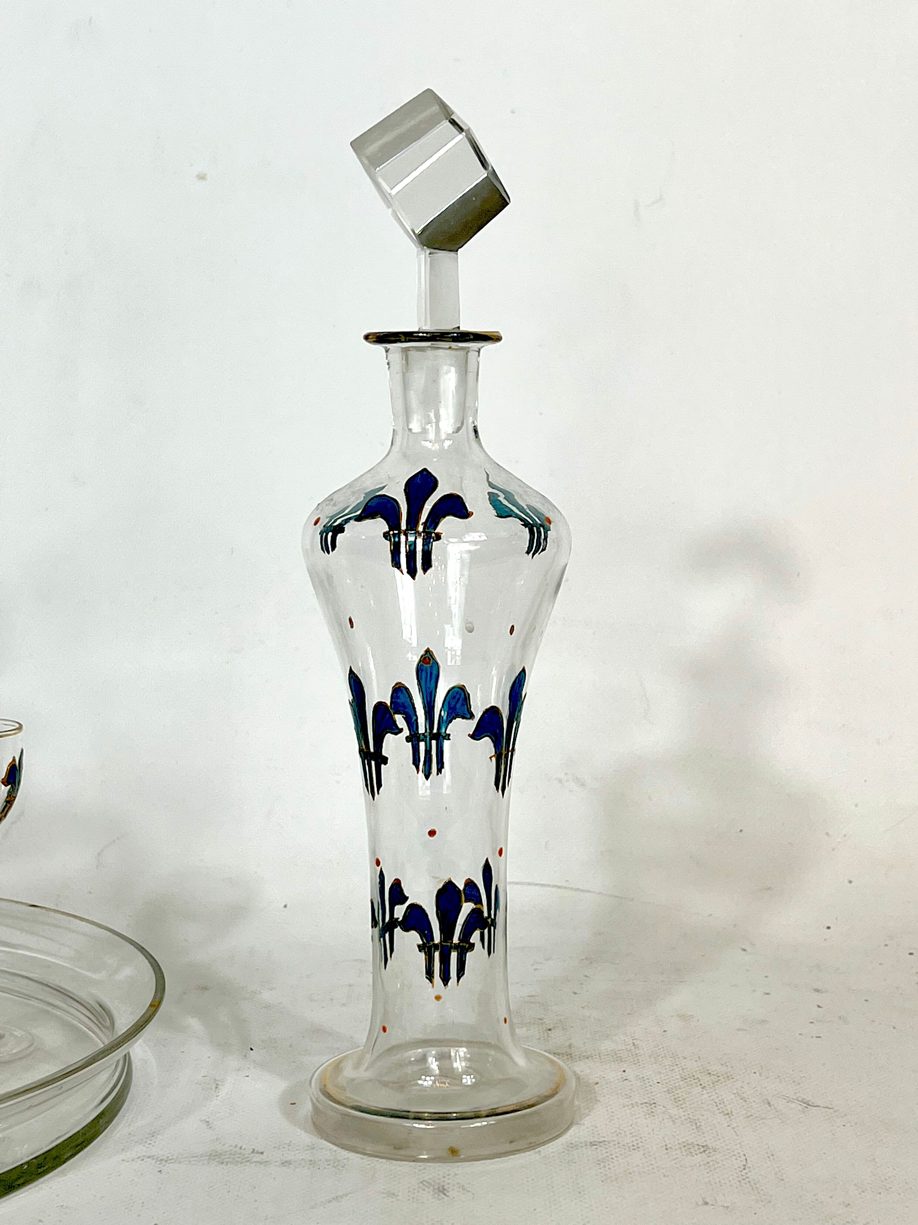 Italian Art Nouveau glass liquor set from 1920s