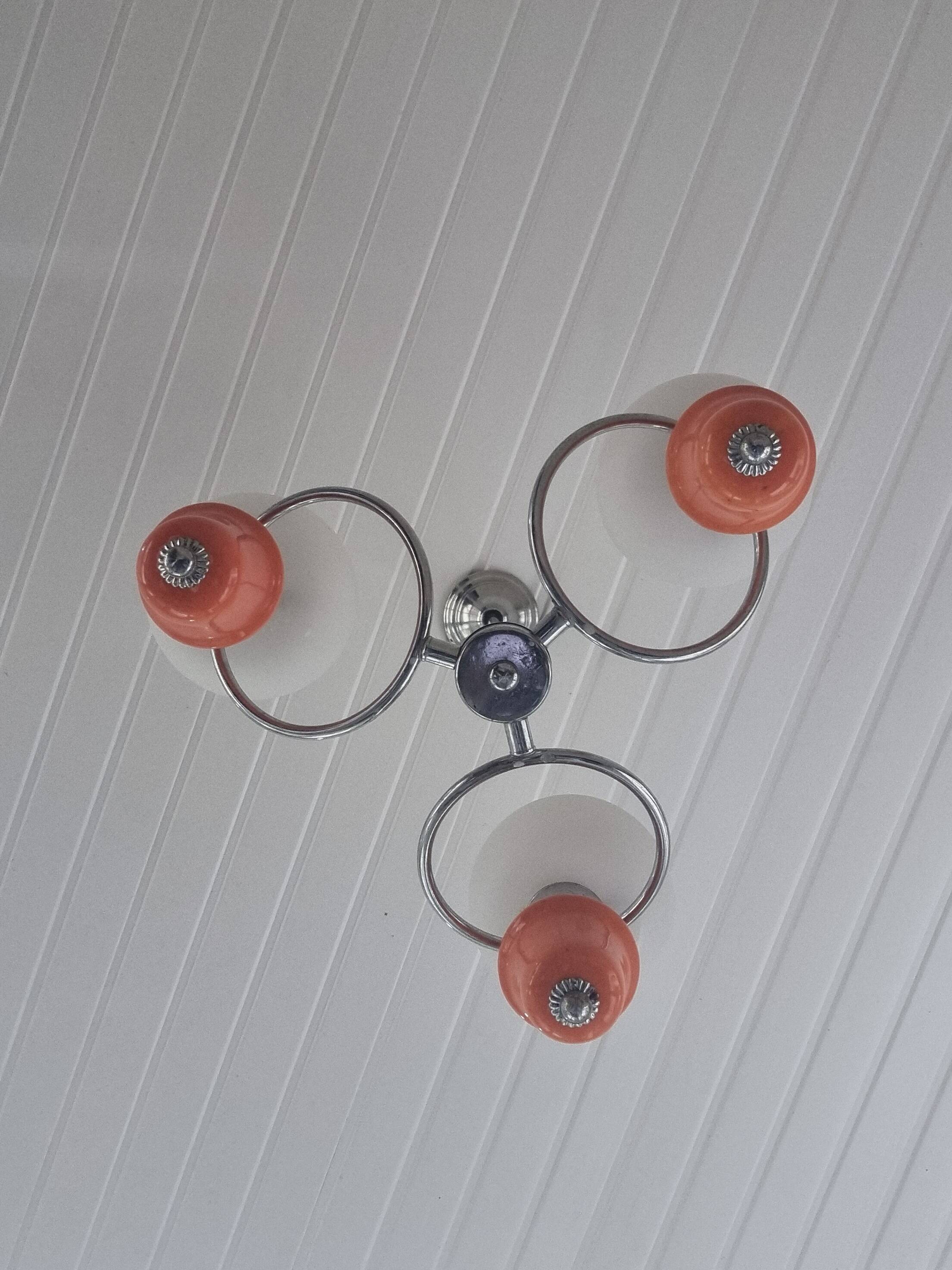 Space Age chrome and ceramic chandelier from the 70s
