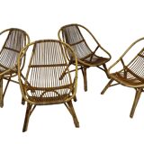 Ensemble vintage de 4 fauteuils club en rotin Rohe Noordwolde 1960