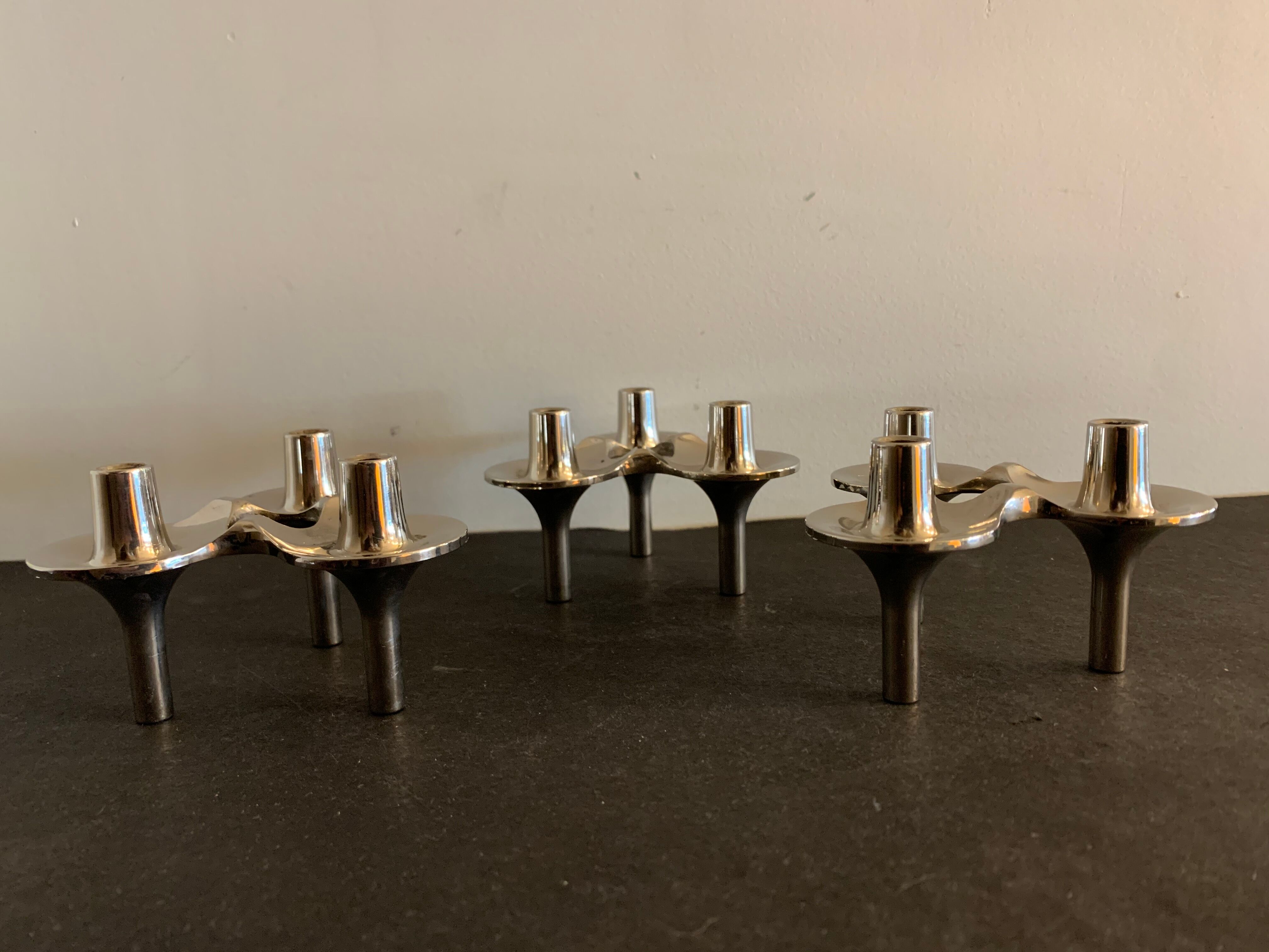 3 metal candlesticks 1970