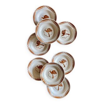 Set of 8 old iron earthenware soup plates, Paradis de Badonvillier model