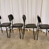 SET of 4 Vintage School Chairs /Black Leather / STOL Kamnik 80s Yugoslavia
