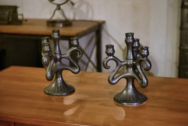 Pair of ceramic candlesticks, Sars-Poteries, 1950s