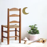 Set of six 1950s chairs in solid wood and straw