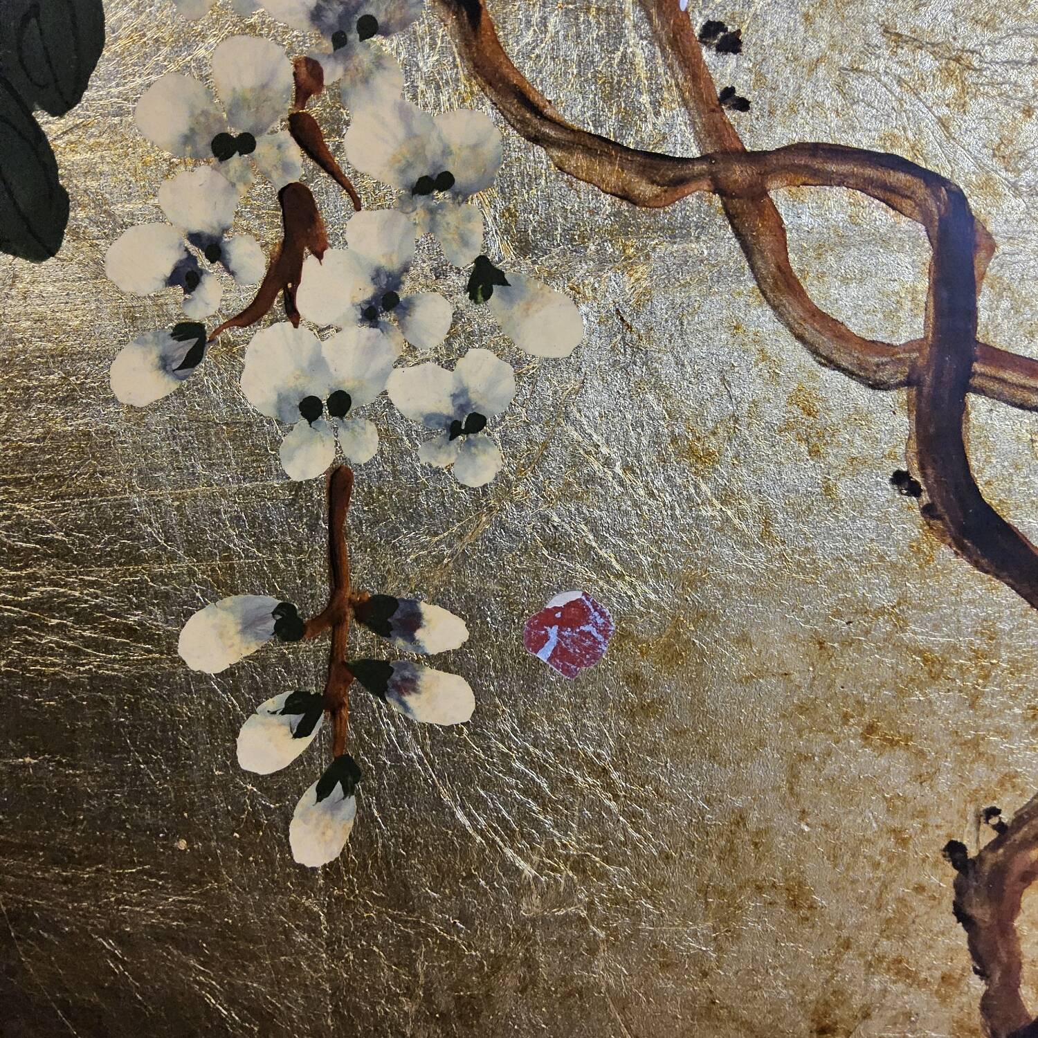Vintage Chinese cabinet gold leaf / flowers and birds / bohemian