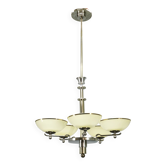 Lustre Art Déco en nickel et abat-jours en verre champagne, années 1930