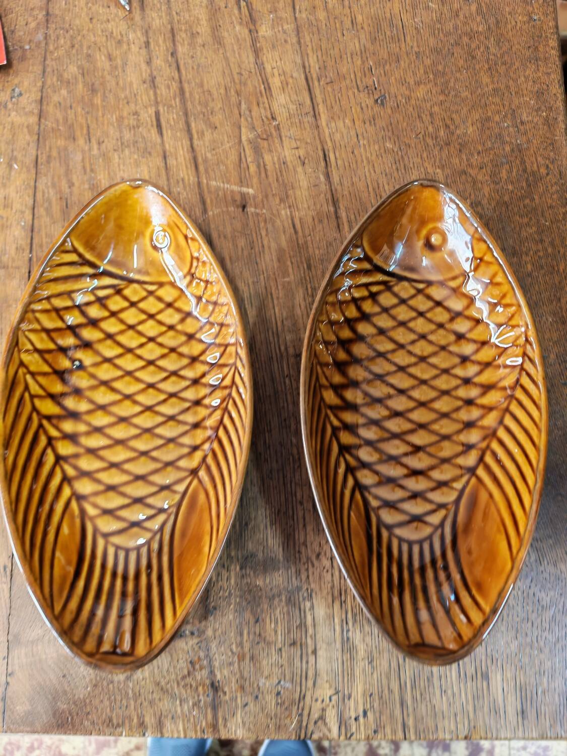 Pair of vintage Polish ceramic fish platters