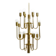 Three staged 18 arm Mid Century brass chandelier with a long brass rod