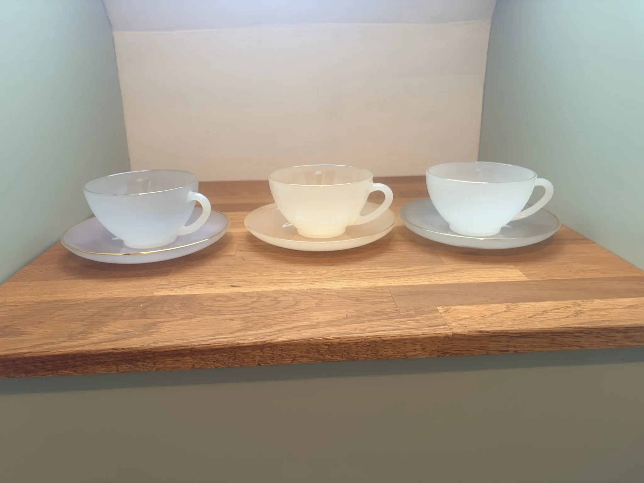 3 vintage Harlequin 211291 tea or chocolate cups and saucers.