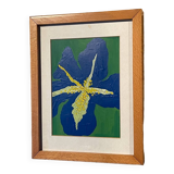 Iris Canvas Painting in Antique Wooden Frame