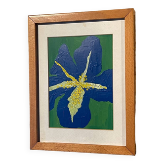 Iris Canvas Painting in Antique Wooden Frame