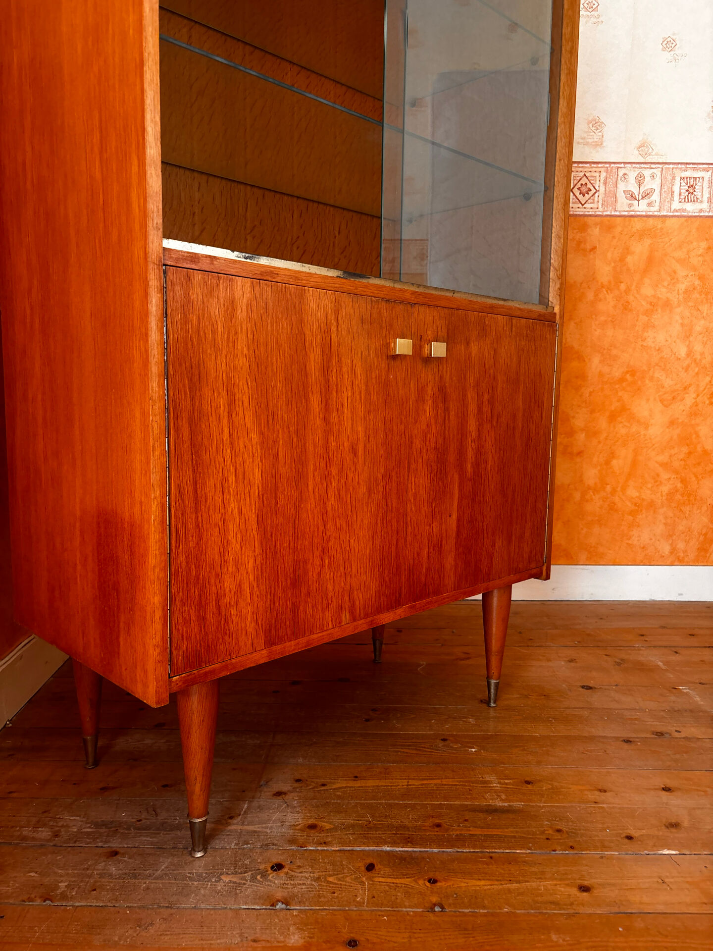 Vintage wooden display cabinet from the 60s-70s – Sliding glass doors
