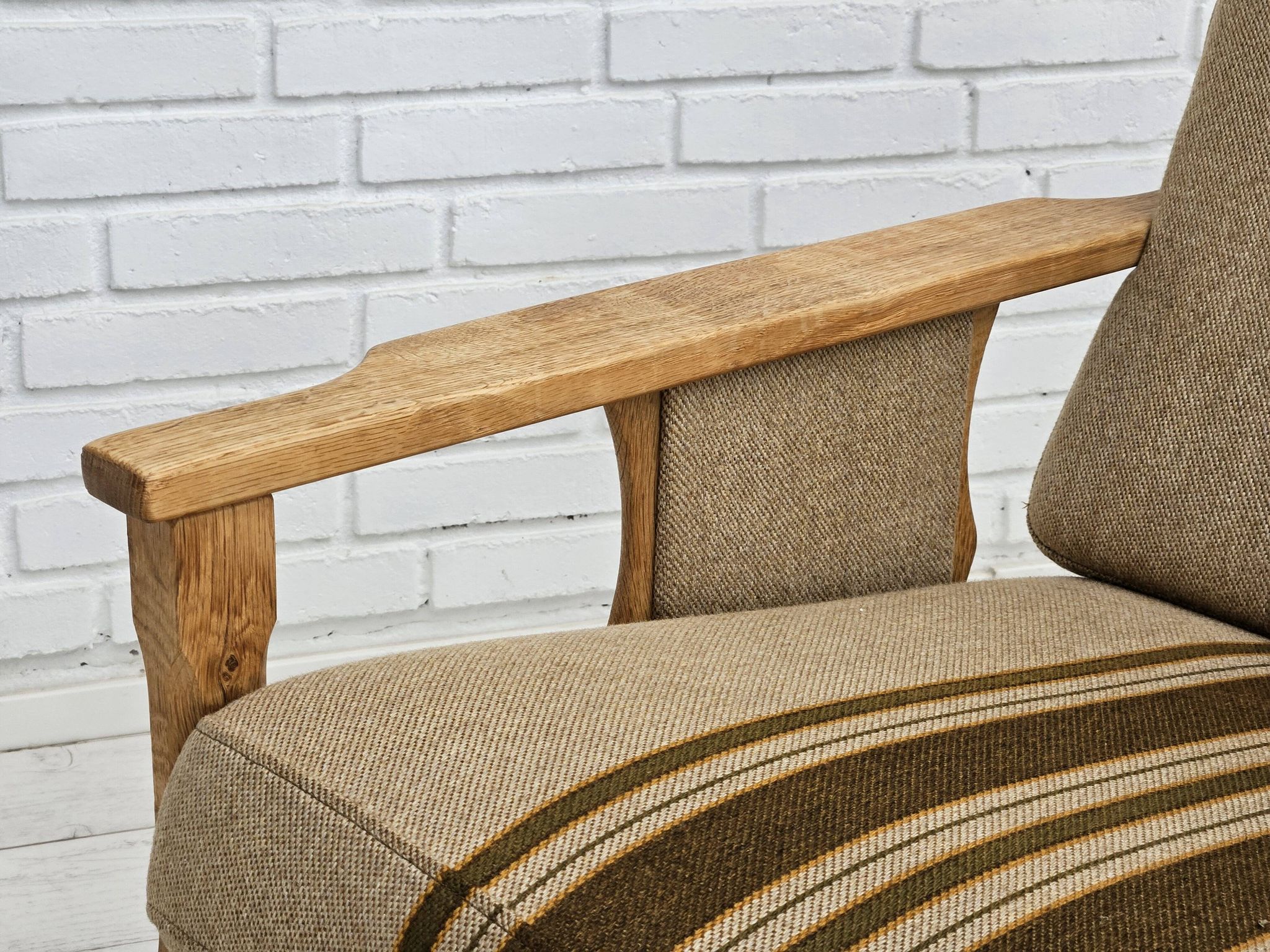 1970s, Danish 3 seater sofa, original very good condition, wool, oak.